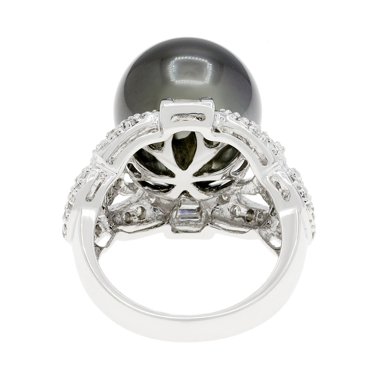 Exclusive 18K White Gold 12.58mm Tahitian Pearl Diamond Ring — 3.5 — Back View