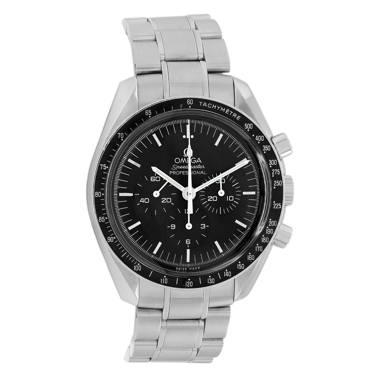 Exclusive Omega Stainless Steel Speedmaster Professional Moonwatch 311.30.42.30.01.005 — Front View