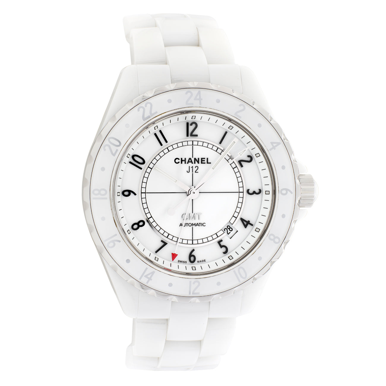 Exclusive Chanel White Ceramic J12 GMT H2126 — Front View