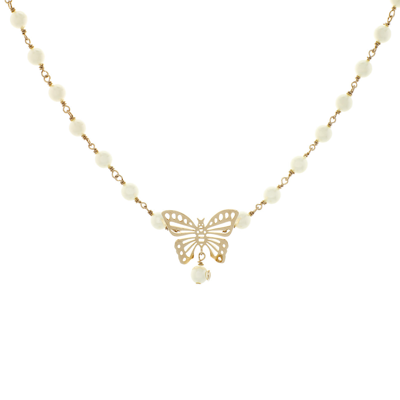 Exclusive Christian Dior Pearl Butterfly Necklace — Side View