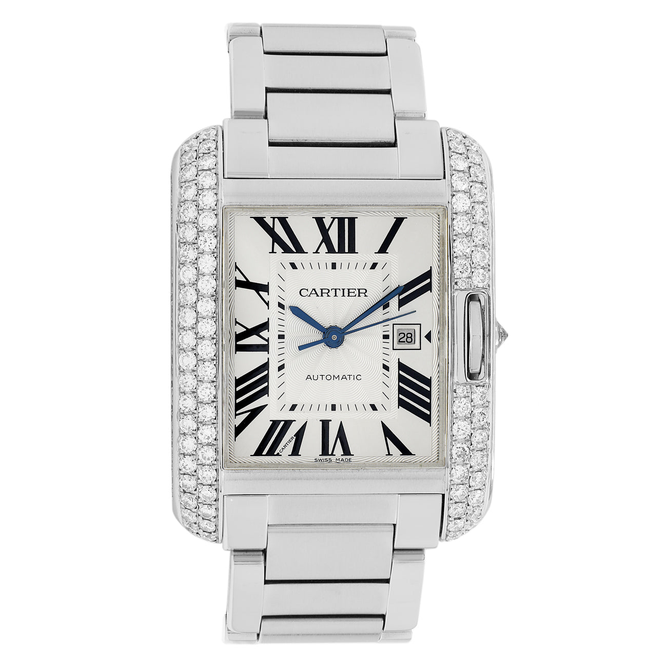 Exclusive Cartier Stainless Steel Tank Anglaise Automatic 3511 — Front View