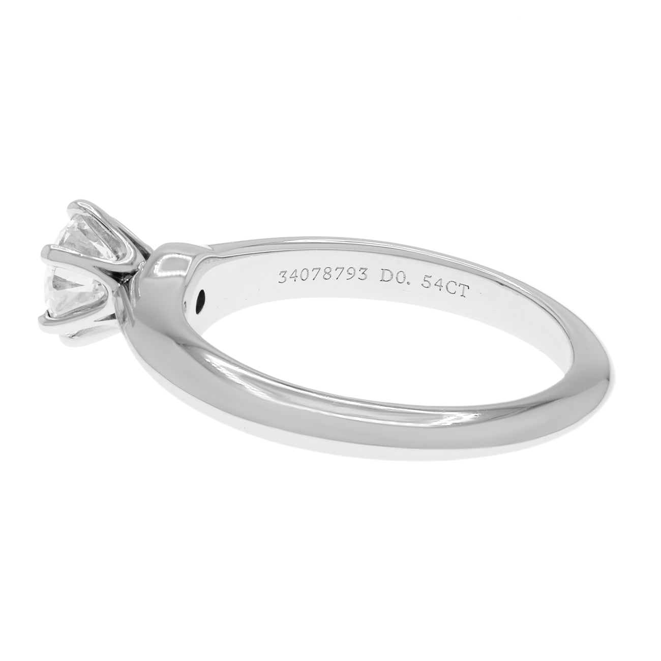 Exclusive Tiffany & Co. Platinum 0.54 Carat Diamond Solitaire Engagement Ring — Back View
