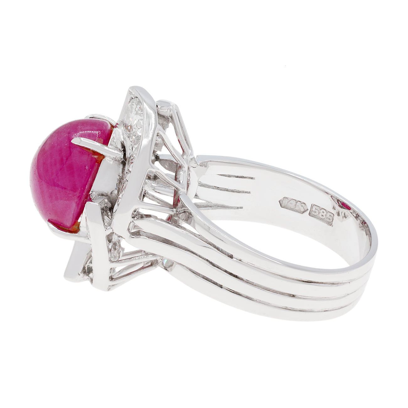 Exclusive 14K White Gold 5.57 Carat Ruby Diamond Halo Ring — 4.5 — Side View