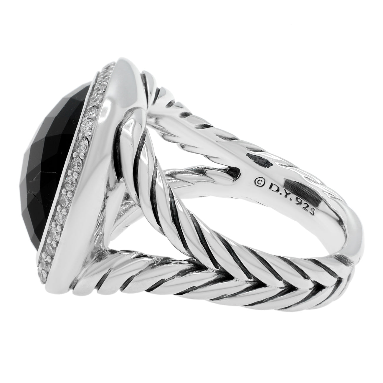 Exclusive David Yurman Sterling Silver Onyx Diamond 14mm Albion Ring — Side View