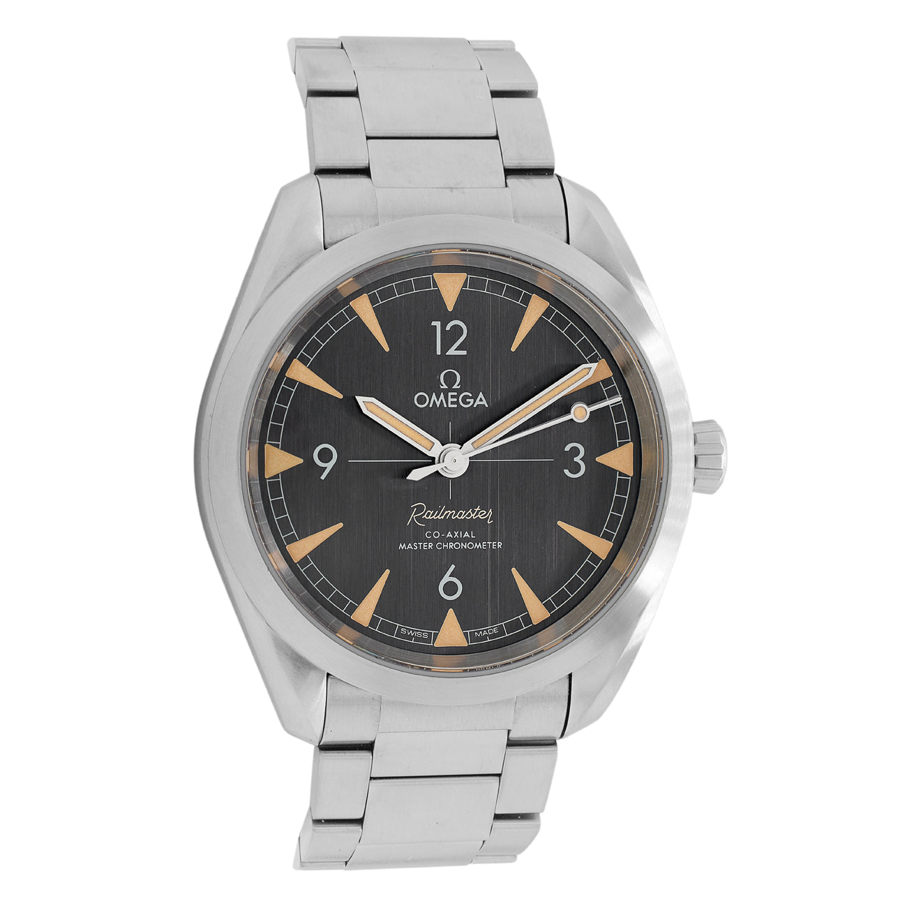 Exclusive Omega Stainless Steel Seamaster Railmaster 220.10.40.20.01.001 — Front View