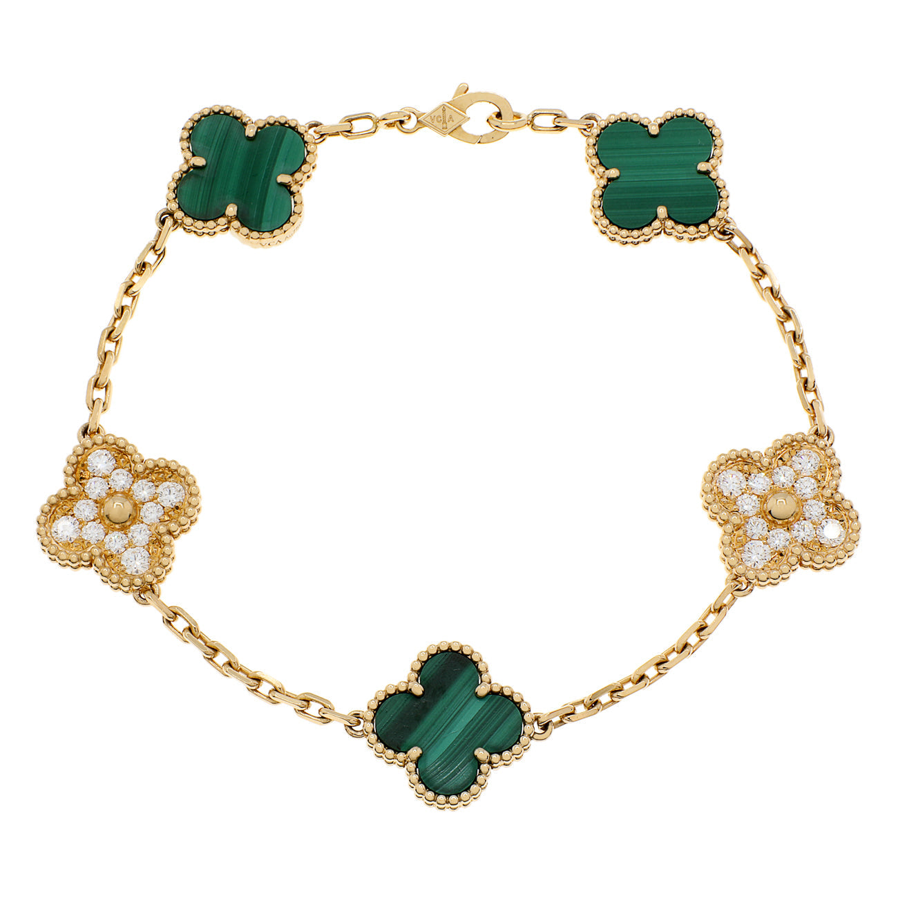 Exclusive Van Cleef & Arpels 18K Yellow Gold 5 Motifs Vintage Alhambra Bracelet — Front View