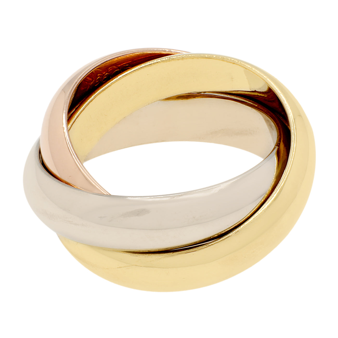 Exclusive Cartier 18K Rose Yellow White Gold Large Trinity Ring — Side View