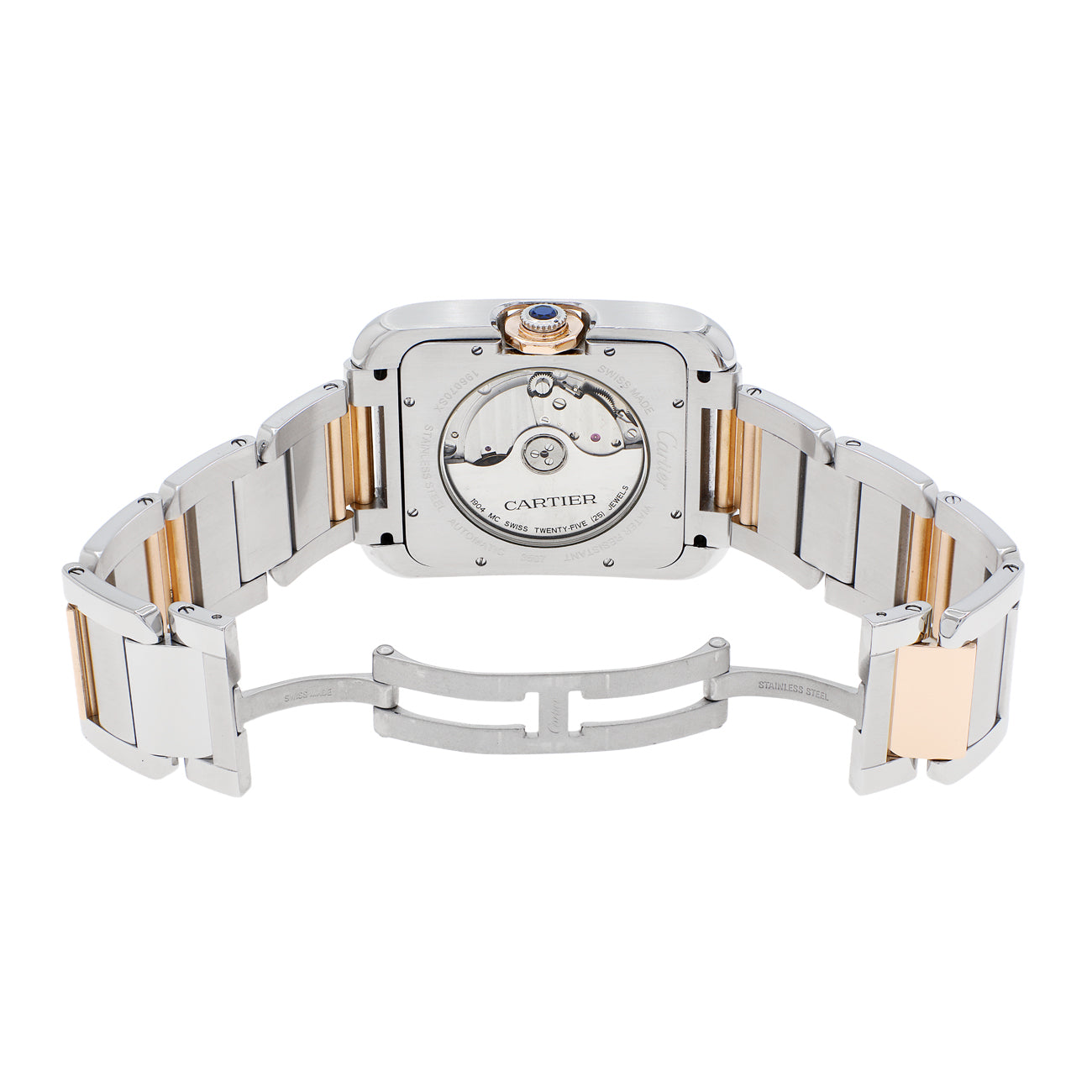 Exclusive Cartier Stainless Steel 18K Rose Gold Tank Anglaise XL W5310006 — Top View