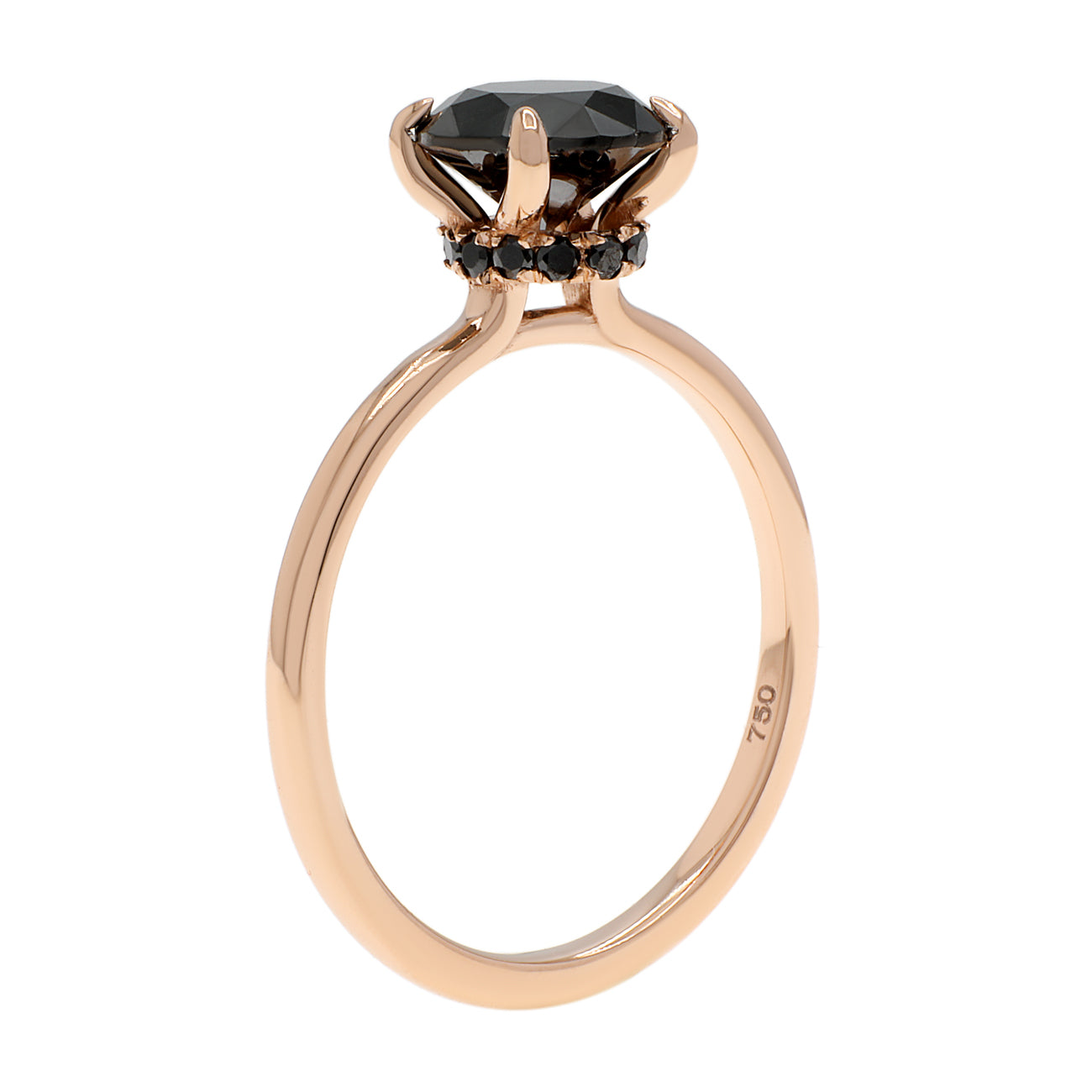Exclusive 18K Rose Gold Black Diamond Solitaire Hidden Halo Ring — 4 — Side View