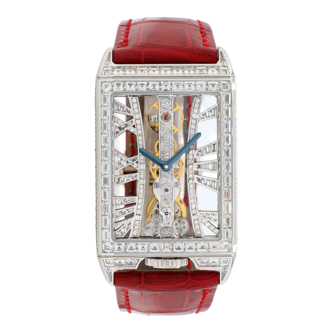 Exclusive Corum 18K White Gold Diamond Golden Bridge B113/03306 — Front View