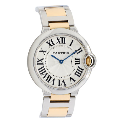 Exclusive Cartier Stainless Steel 18K Yellow Gold Ballon Bleu 36mm W69008Z3 — Front View