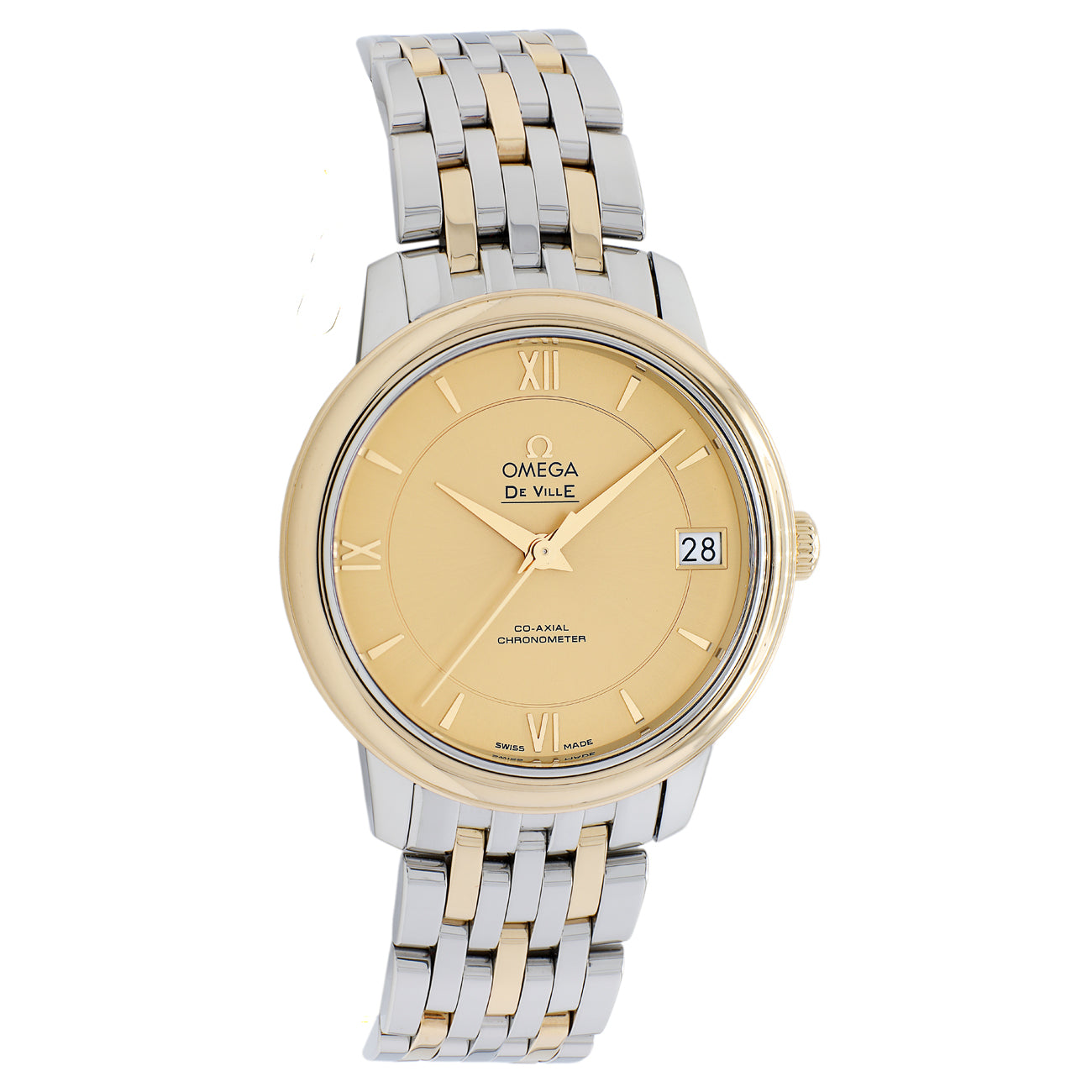 Exclusive Omega Stainless Steel 18K Yellow Gold De Ville Prestige 424.20.33.20.08.001 — Front View