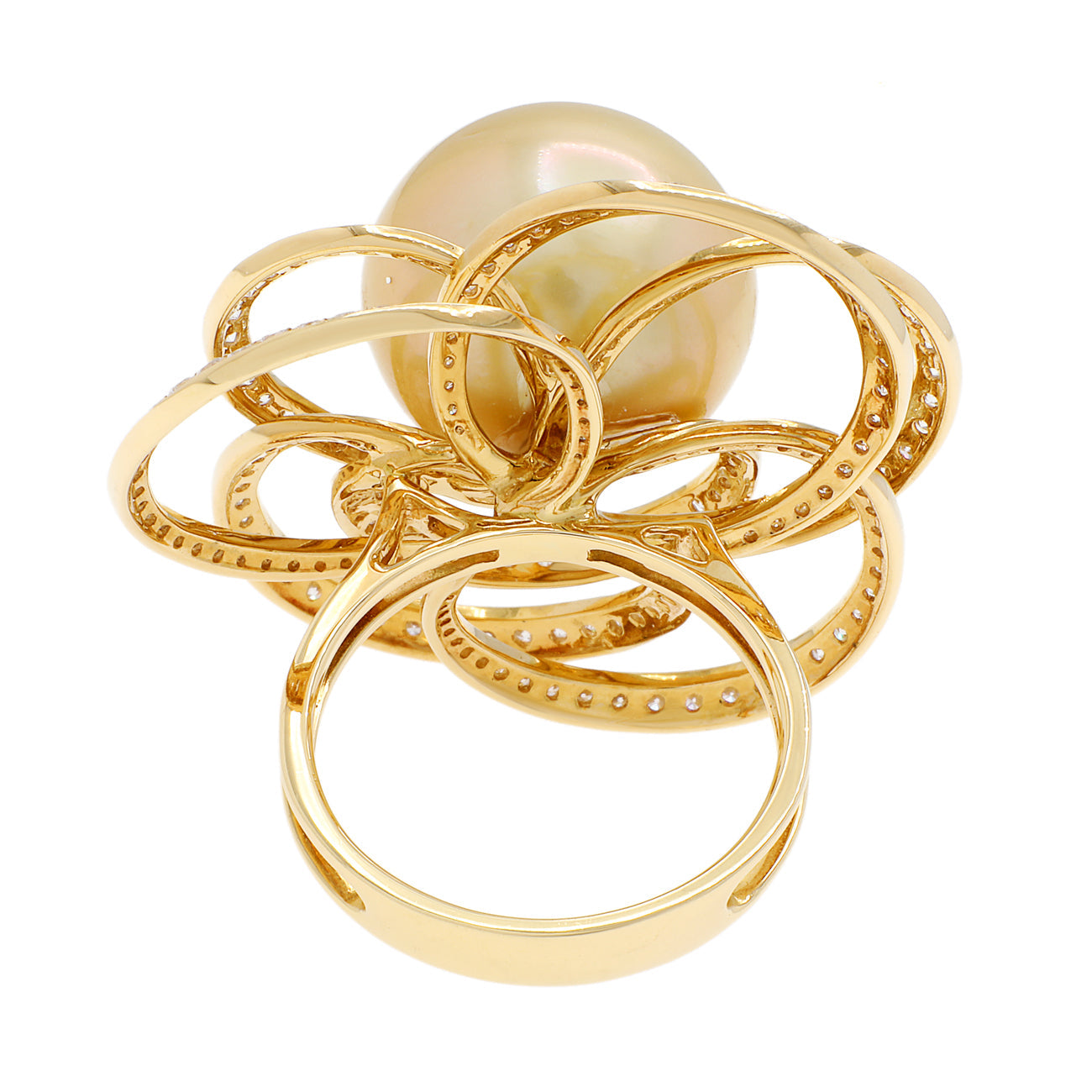 Exclusive 18K Yellow Gold 15.3mm Pearl Blossom Diamond Ring — 4.5 — Back View