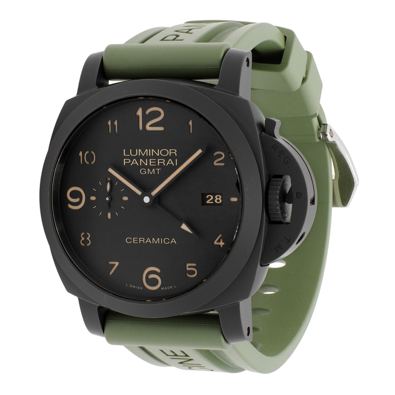 Exclusive Panerai Black Ceramic Luminor 1950 3 Days GMT PAM00441 — Front View