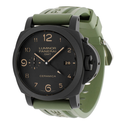 Exclusive Panerai Black Ceramic Luminor 1950 3 Days GMT PAM00441 — Front View