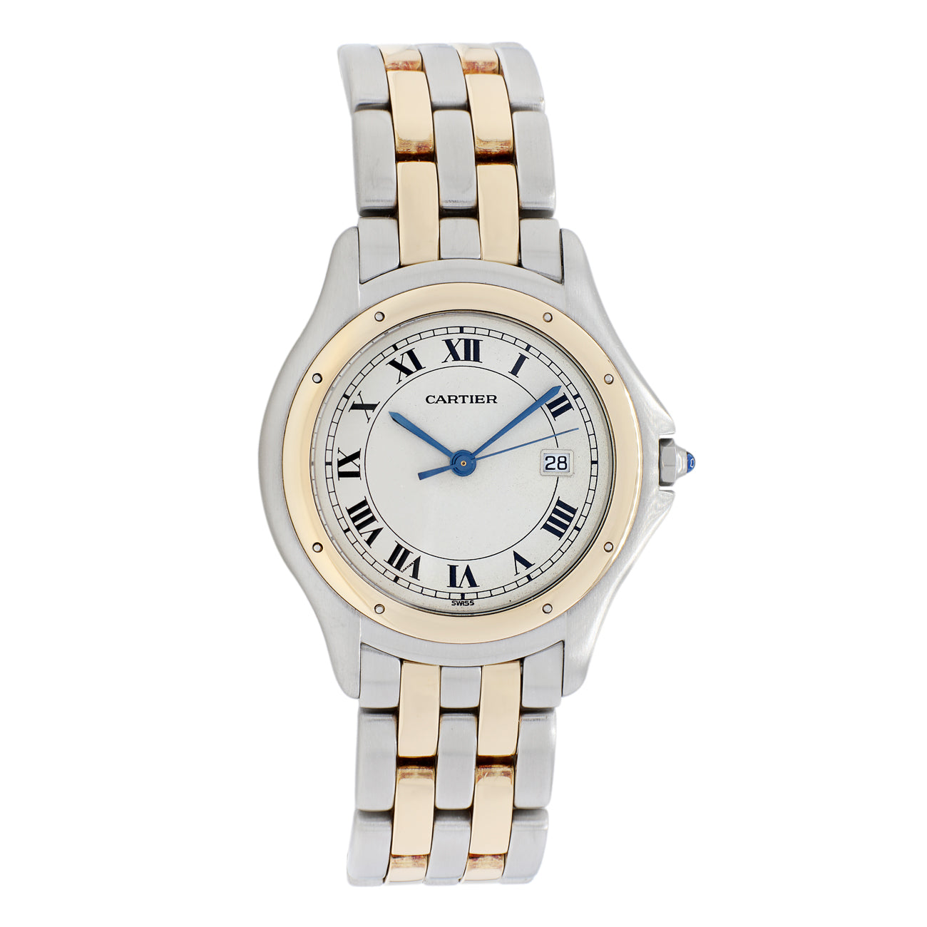 Exclusive Cartier 18K Yellow Gold Stainless Steel Quartz Cougar — Front View