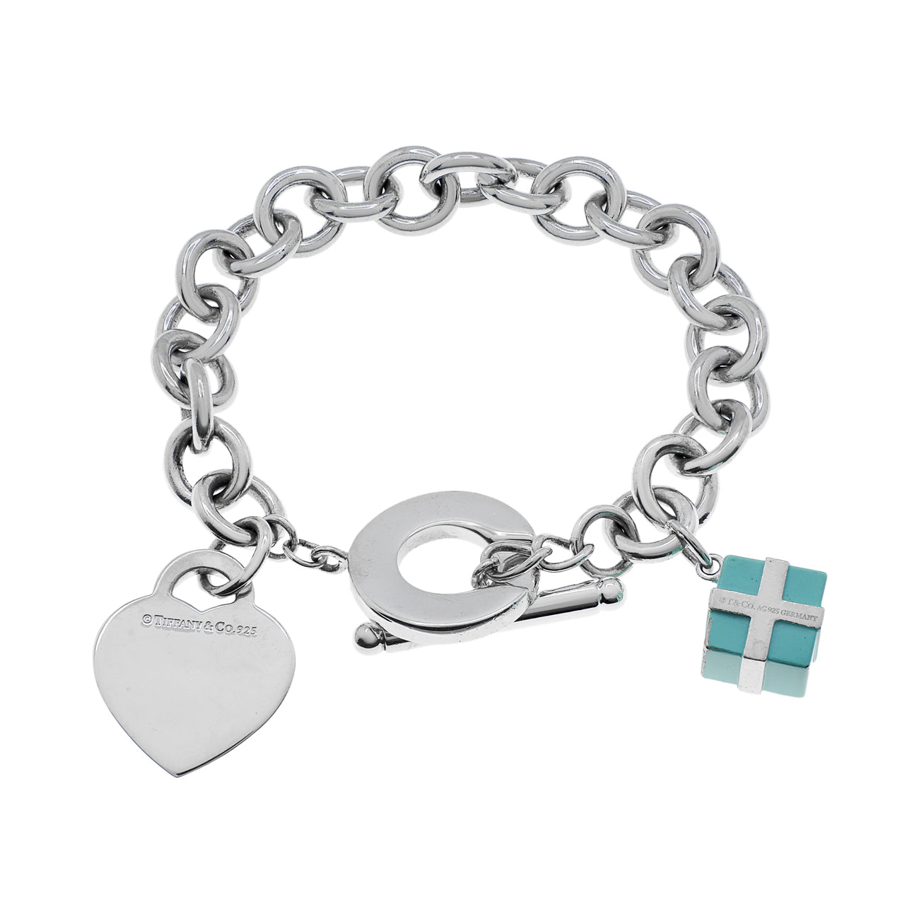 Exclusive Tiffany & Co. Sterling Silver Heart Tag Toggle Bracelet w/ Charm — Side View