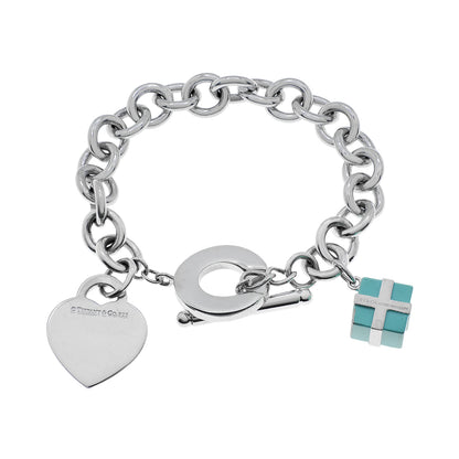 Exclusive Tiffany & Co. Sterling Silver Heart Tag Toggle Bracelet w/ Charm — Side View