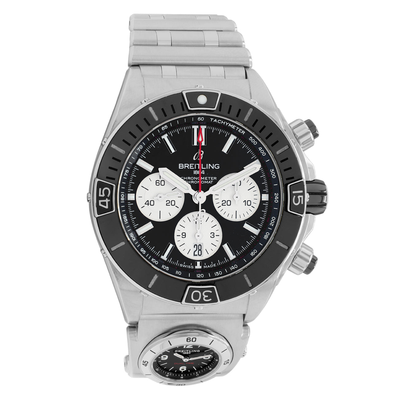 Exclusive Breitling Stainless Steel Super Chronomat B01 44 AB0136251B1A2 — Front View