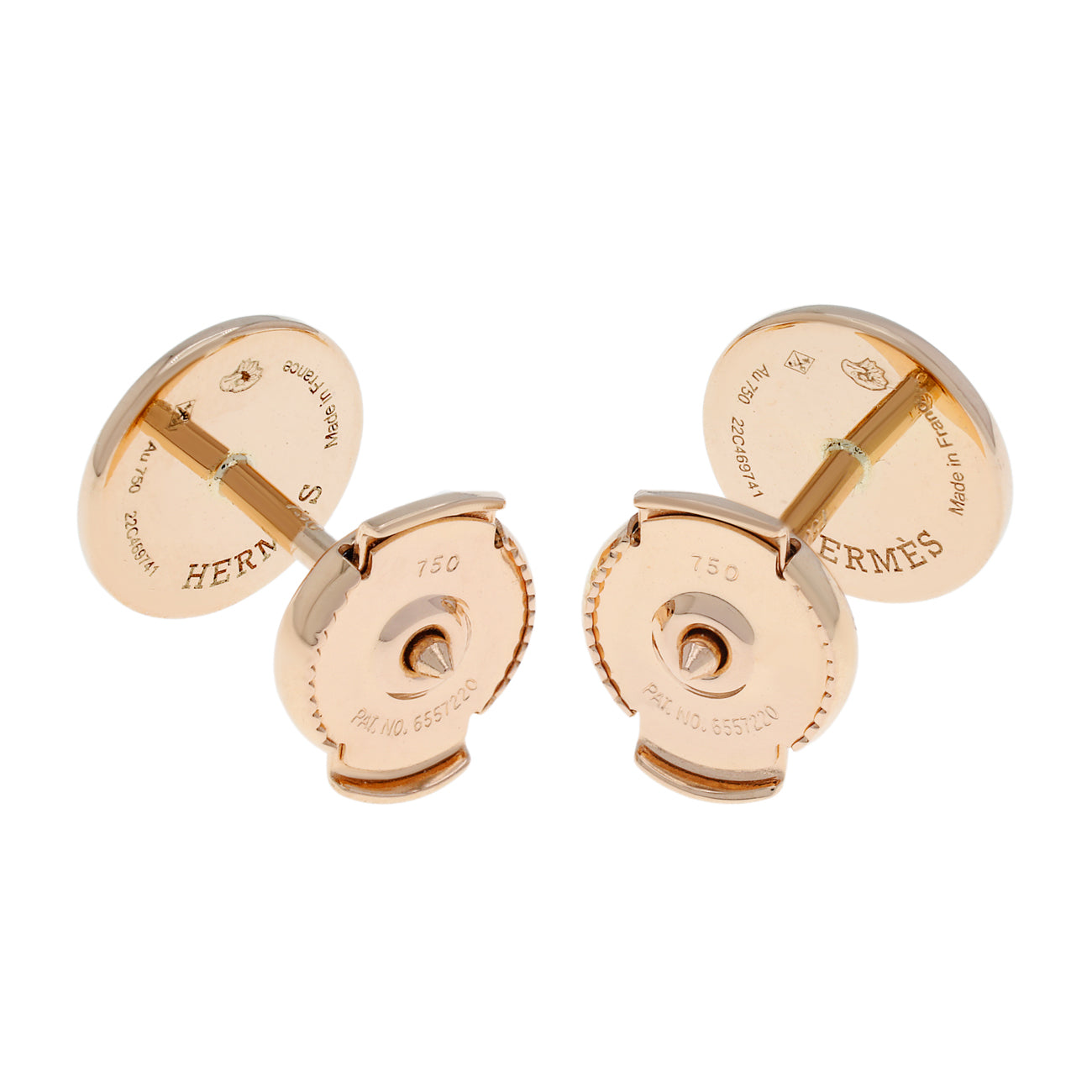 Exclusive Hermes 18K Rose Gold Ex-Libris Earrings — Side View