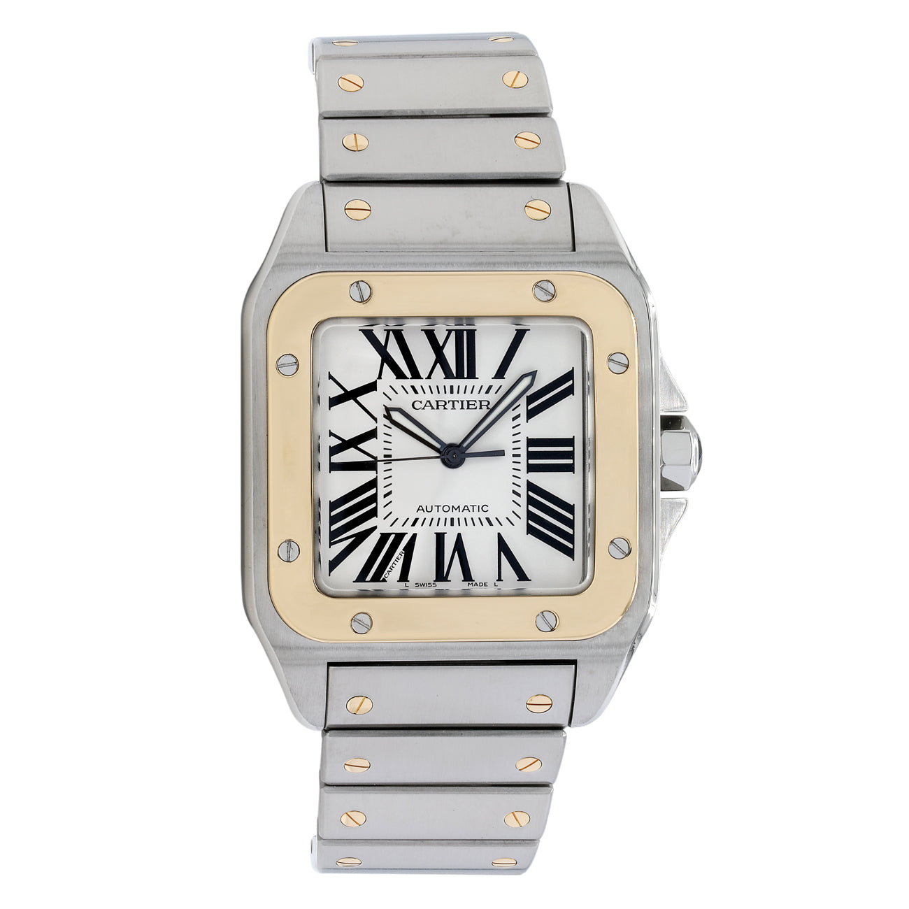 Exclusive Cartier Stainless Steel 18K Yellow Gold Santos 100 XL W200728G — Front View