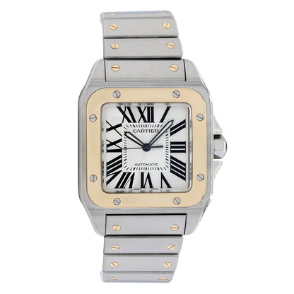 Exclusive Cartier Stainless Steel 18K Yellow Gold Santos 100 XL W200728G — Front View