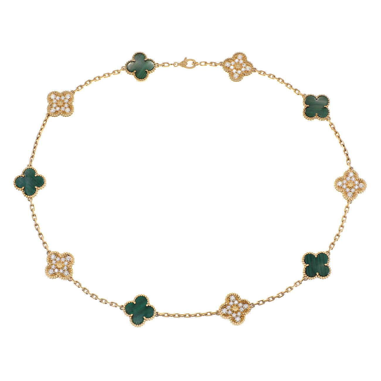 Exclusive Van Cleef & Arpels 18K Yellow Gold 10 Motifs Vintage Alhambra Necklace — Front View