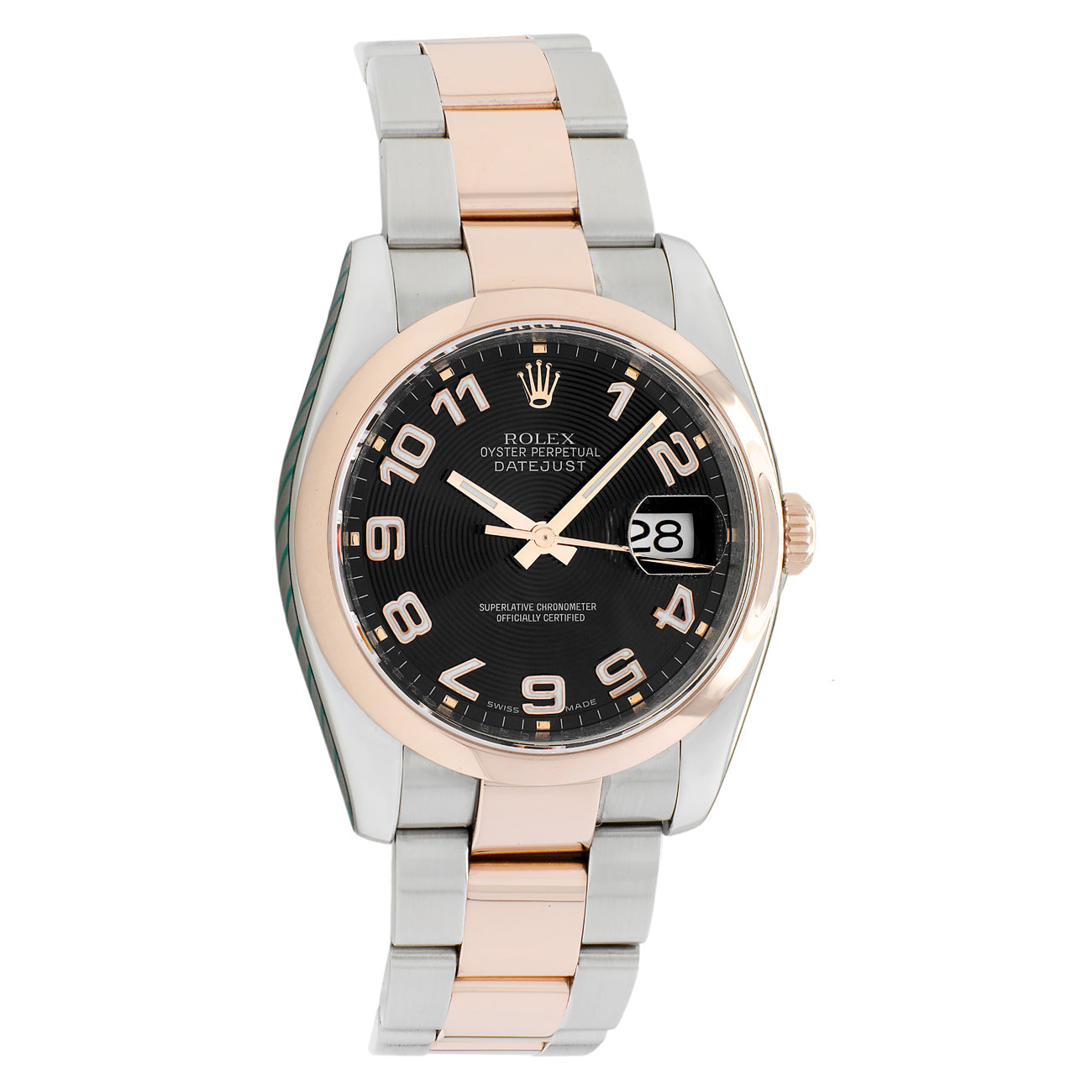 Exclusive Rolex Stainless Steel 18K Rose Gold Datejust 36 116201 — Front View