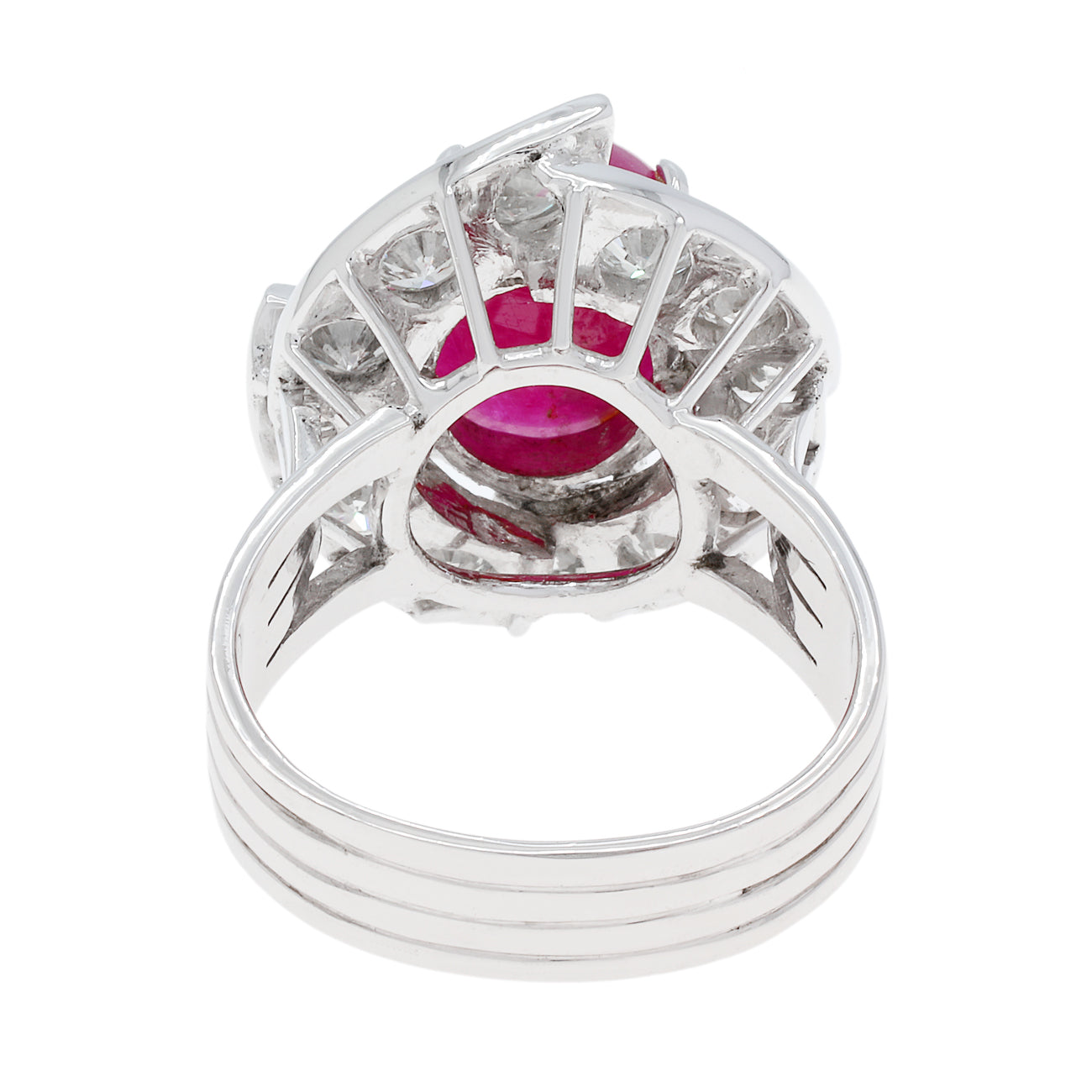 Exclusive 14K White Gold 5.57 Carat Ruby Diamond Halo Ring — 4.5 — Back View