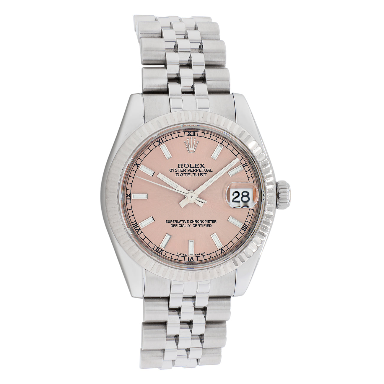 Exclusive Rolex Stainless Steel 18K White Gold Datejust 31 178274 — Front View