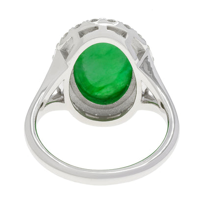Exclusive 18K White Gold Cabochon Burmese Jadeite Halo Ring — 3.5 — Back View