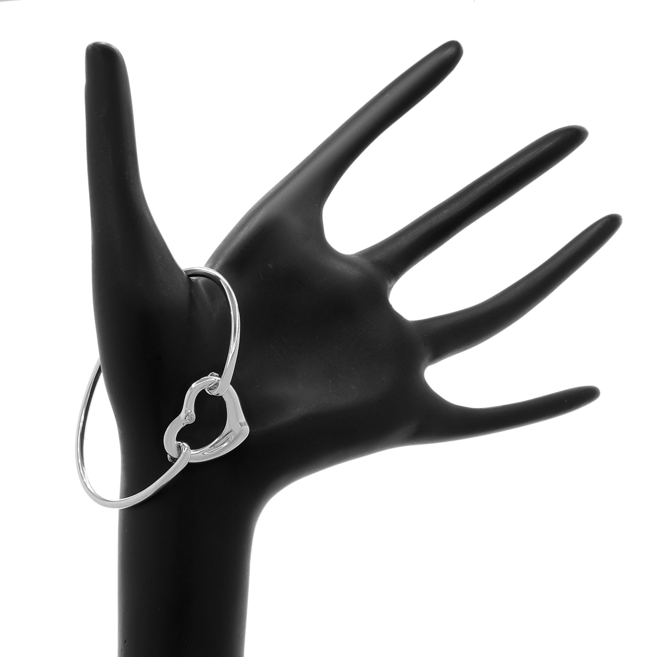 Exclusive Tiffany & Co. Sterling Silver Diamond Elsa Peretti Open Heart Bangle — Back View