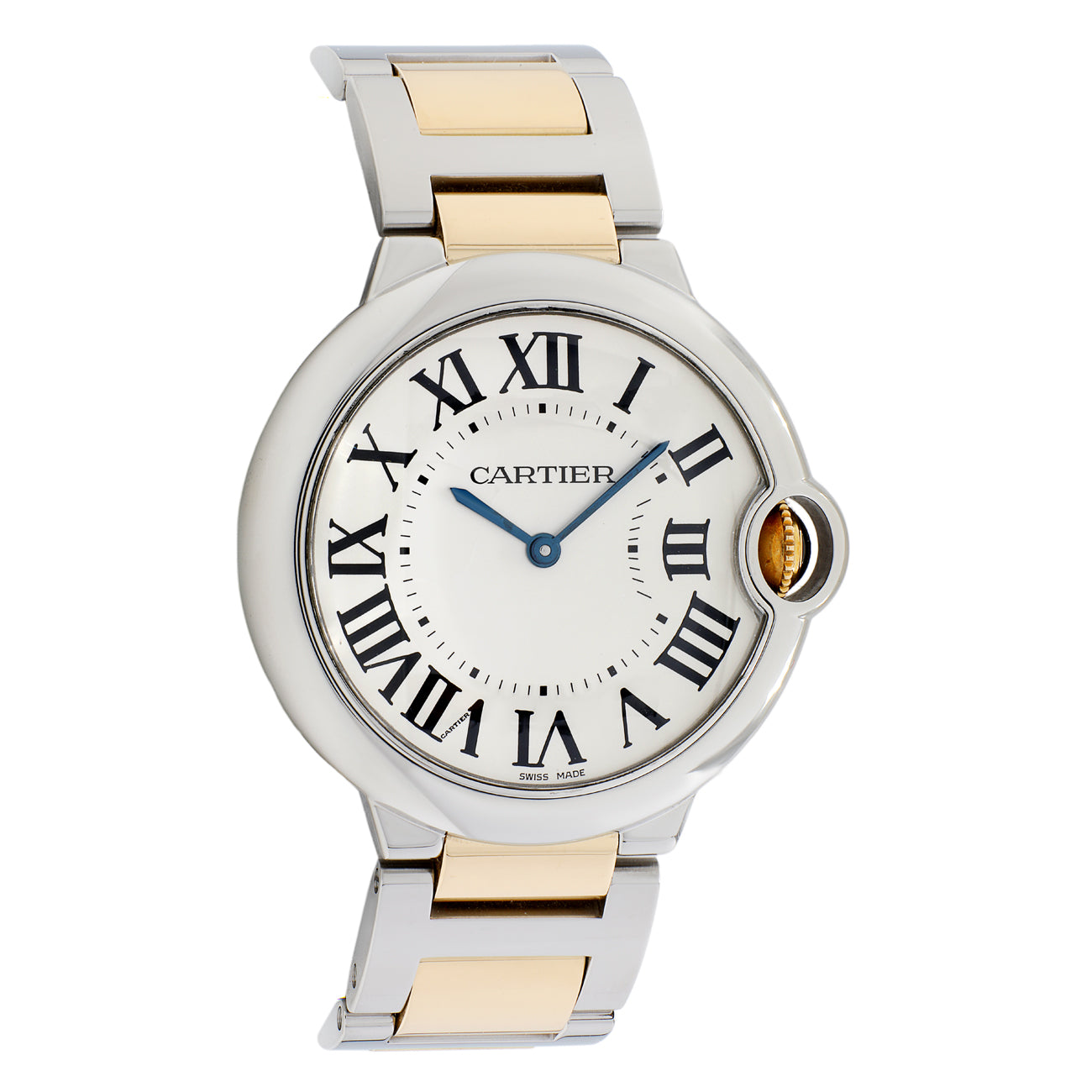 Exclusive Cartier Stainless Steel 18K Yellow Gold Ballon Bleu 36mm W69008Z3 — Front View