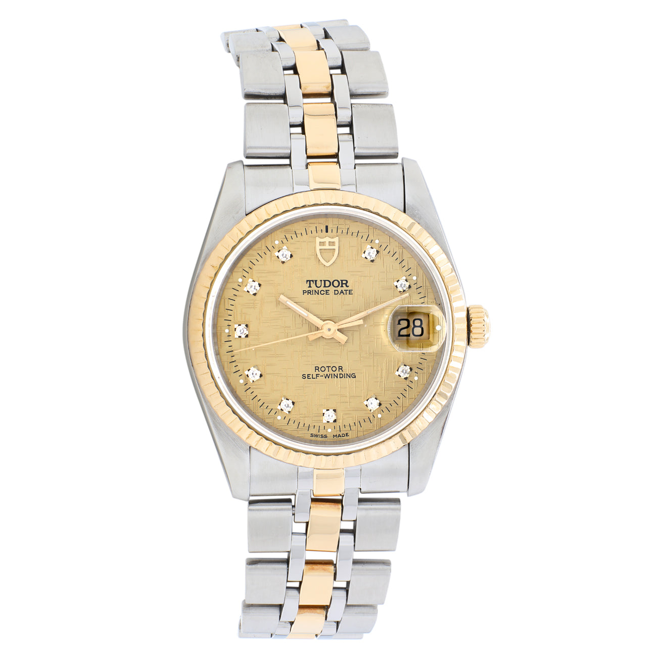 Exclusive Tudor 18K Yellow Gold Stainless Steel Prince Date 74033 — Front View