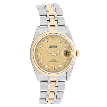 Exclusive Tudor 18K Yellow Gold Stainless Steel Prince Date 74033 — Front View