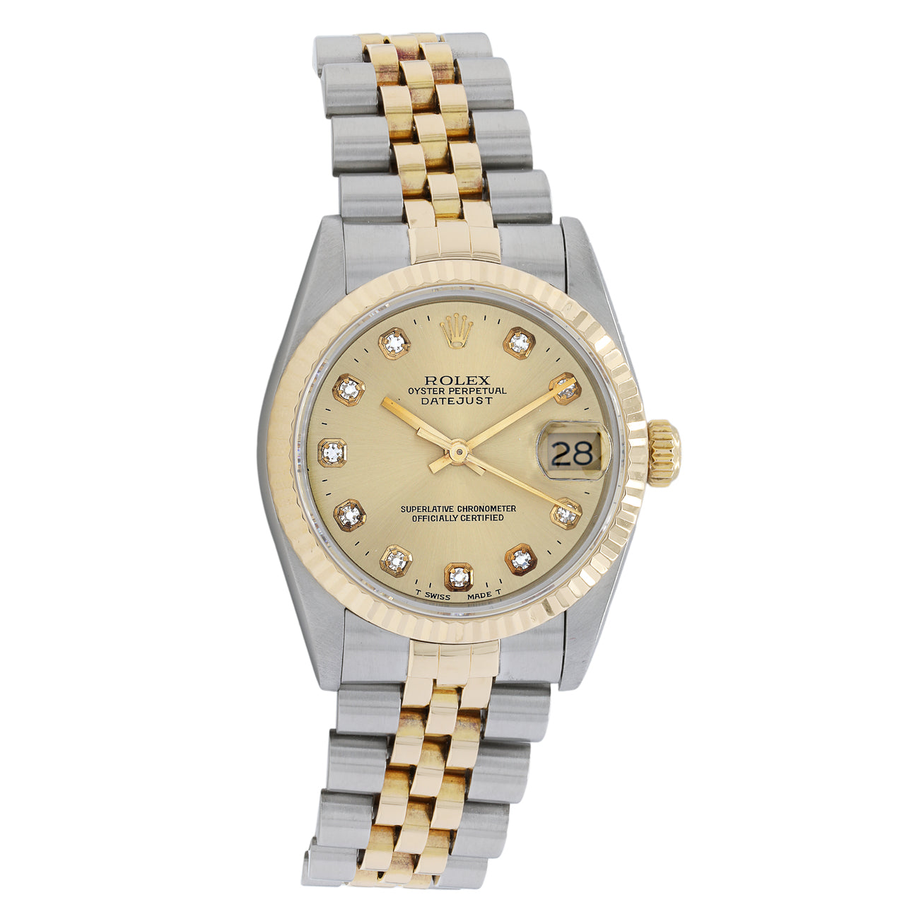 Exclusive Rolex Stainless Steel 18K Yellow Gold Diamond Datejust 31 68273 — Front View