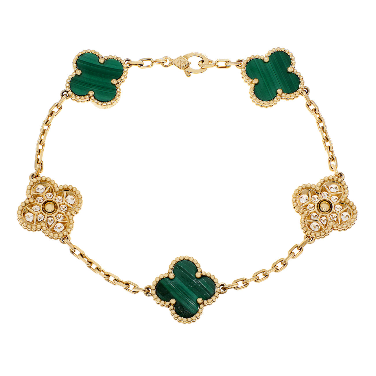 Exclusive Van Cleef & Arpels 18K Yellow Gold 5 Motifs Vintage Alhambra Bracelet — Side View