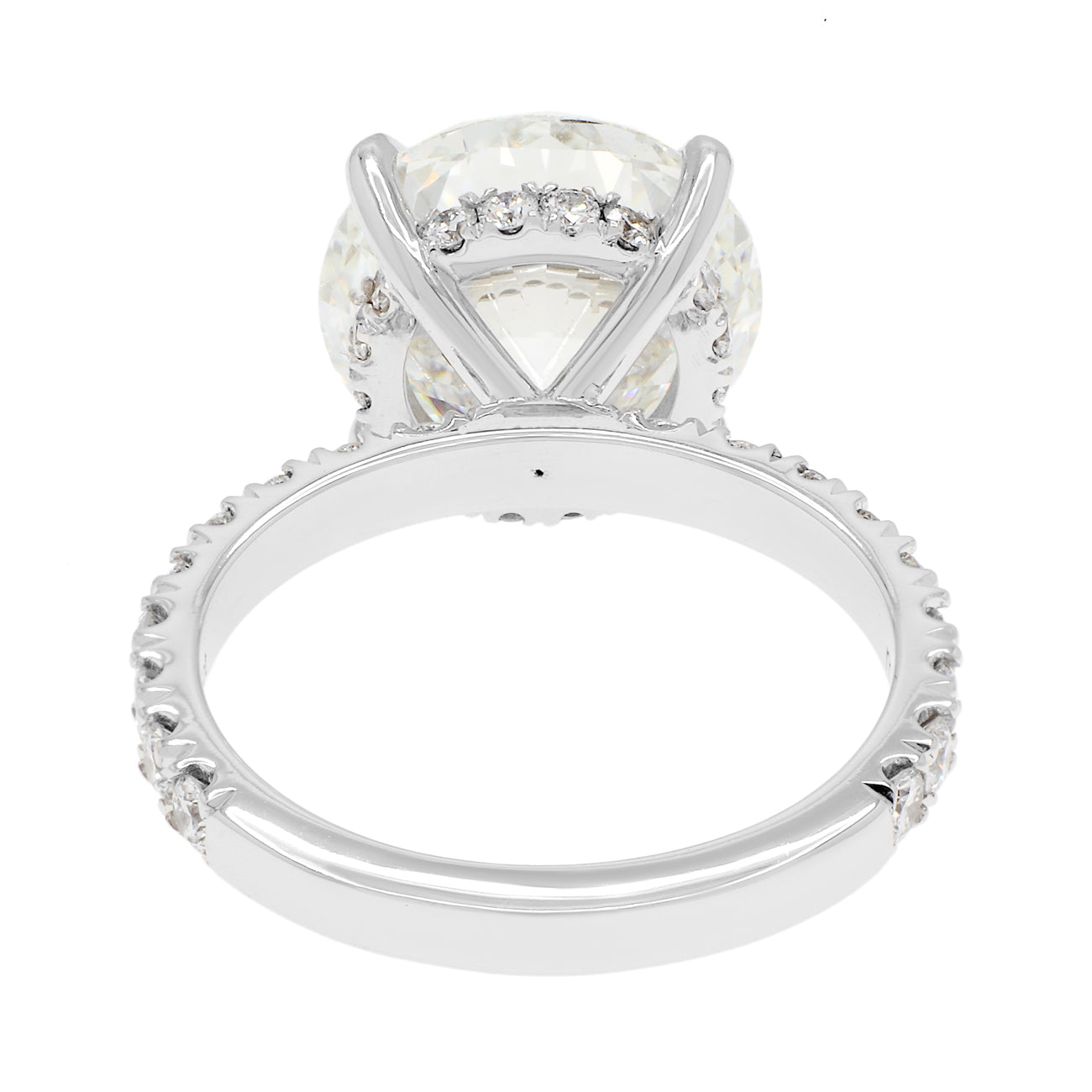 Exclusive 18K White Gold 6.05 Carat Hidden Halo Diamond Engagement Ring — 4.5 — Back View