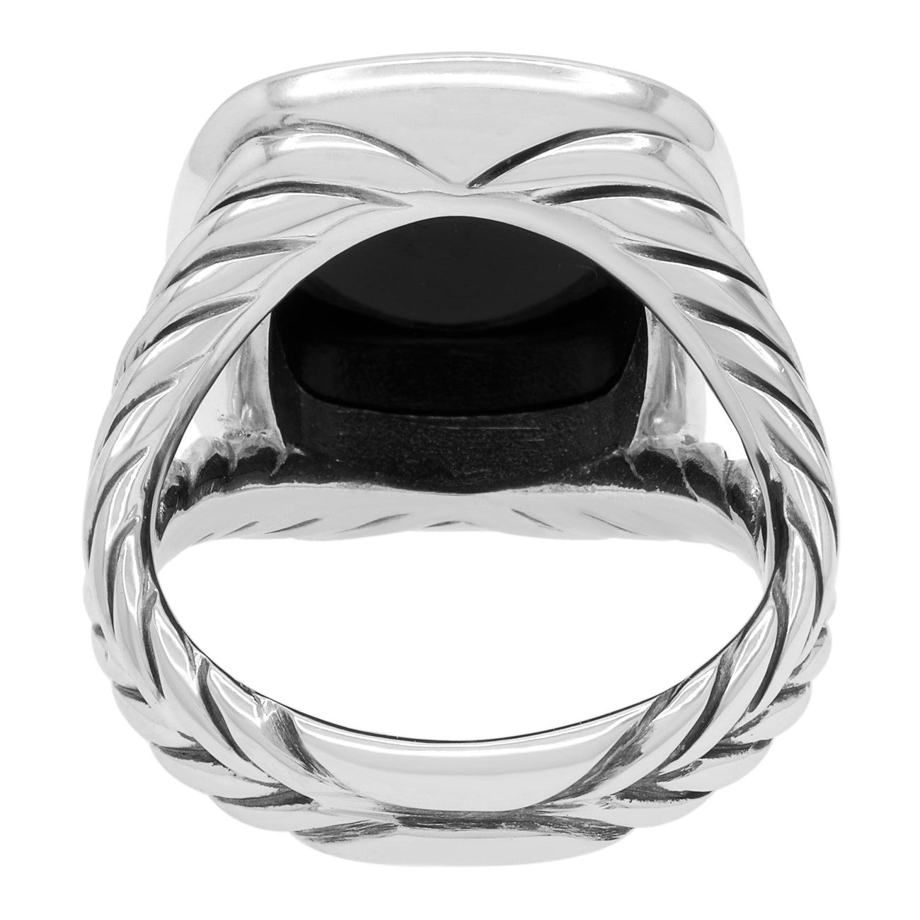 Exclusive David Yurman Sterling Silver Onyx Diamond 14mm Albion Ring — Back View