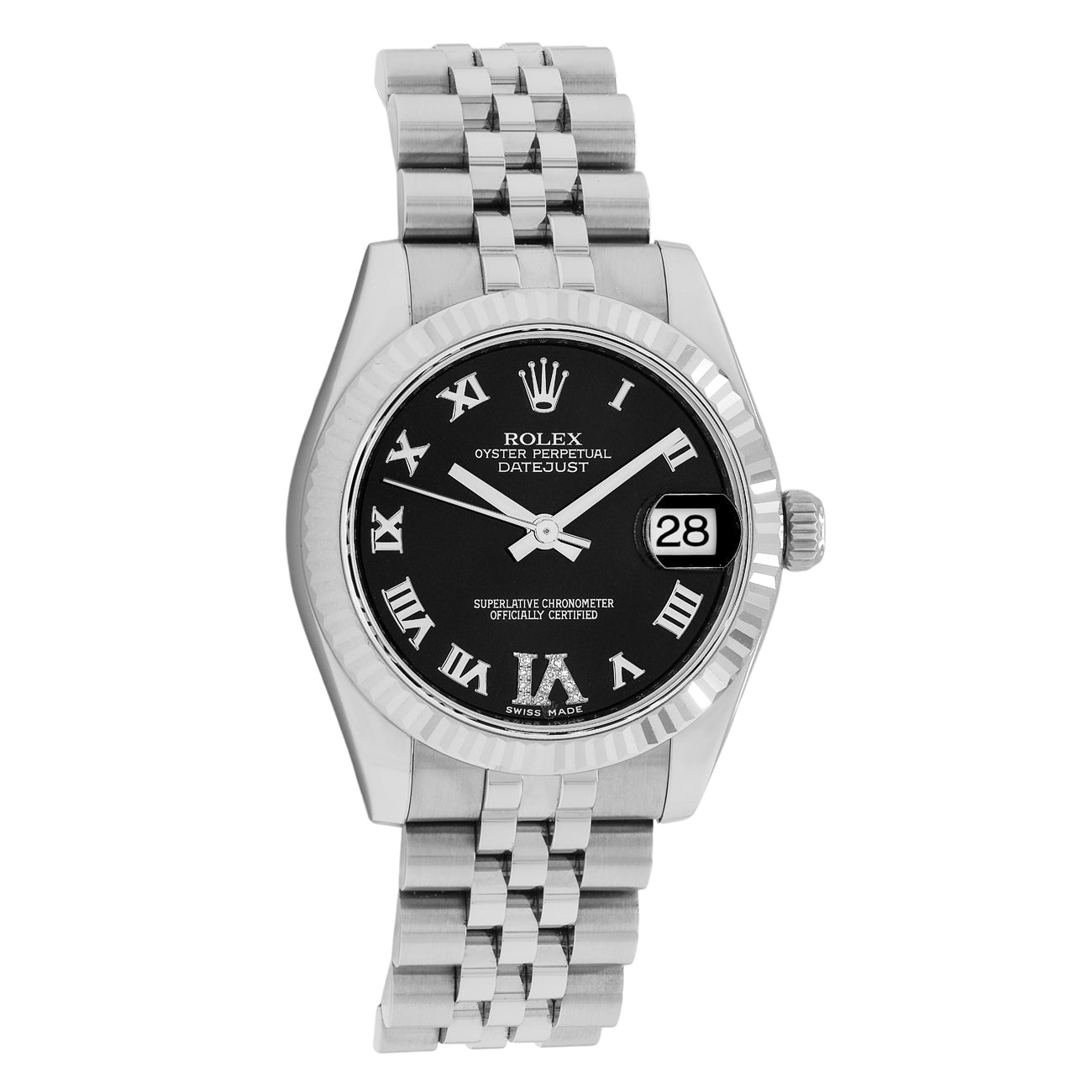Exclusive Rolex Stainless Steel 18K White Gold Diamond Datejust 31 178274 — Front View