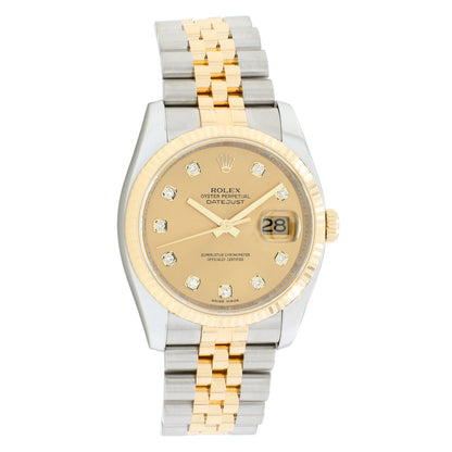 Exclusive Rolex 18K Yellow Gold Stainless Steel Diamond Datejust 36 116233 — Front View