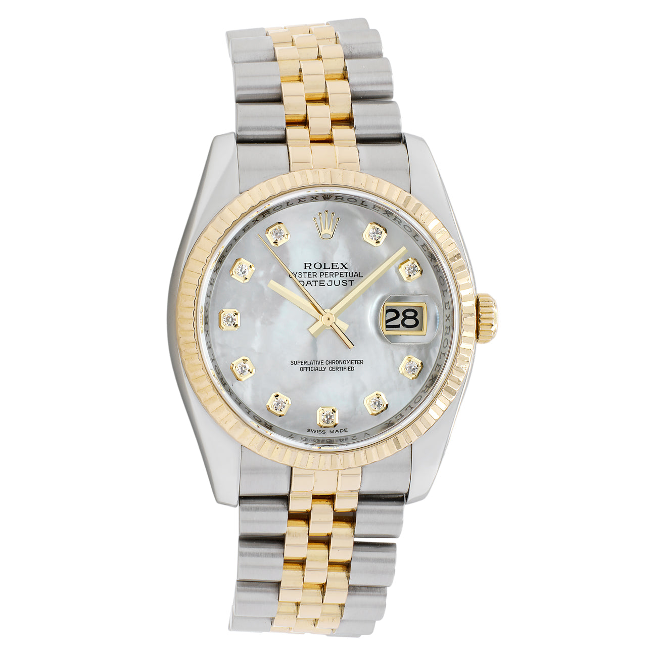 Exclusive Rolex 18K Yellow Gold Stainless Steel Diamond Datejust 36 116233 — Front View