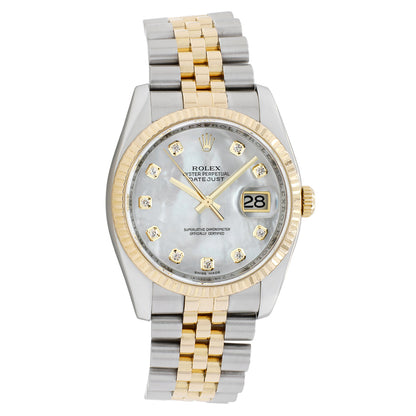 Exclusive Rolex 18K Yellow Gold Stainless Steel Diamond Datejust 36 116233 — Front View