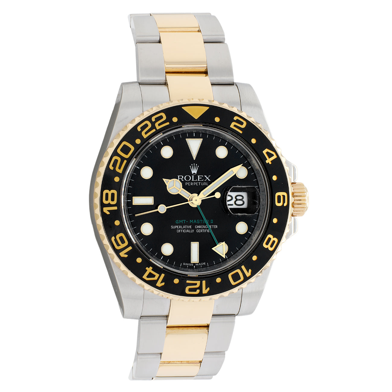 Exclusive Rolex 18K Yellow Gold Stainless Steel GMT Master II 116713 — Front View