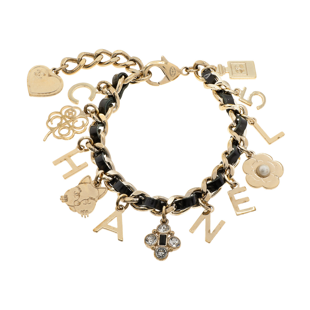 Exclusive Chanel Interwoven Leather Charm Bracelet — Front View