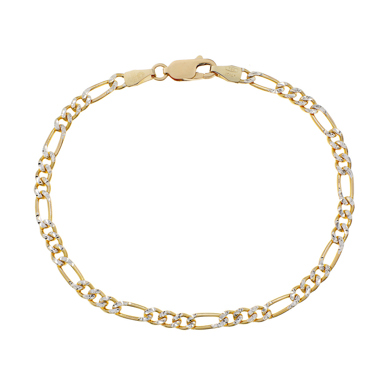 Exclusive 18K Yellow/White Gold Italian Figaro Bracelet — Front View
