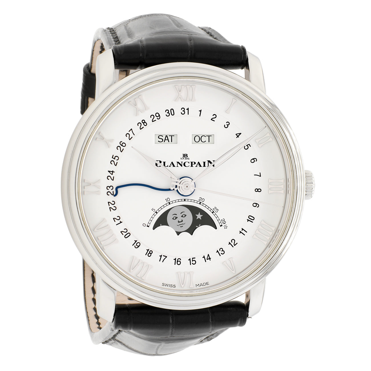 Exclusive Blancpain Stainless Steel Villeret Quantieme Complet 6654a-1127-55b — Front View