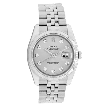 Exclusive Rolex Stainless Steel 18K White Gold Diamond Datejust 36 116234 — Front View