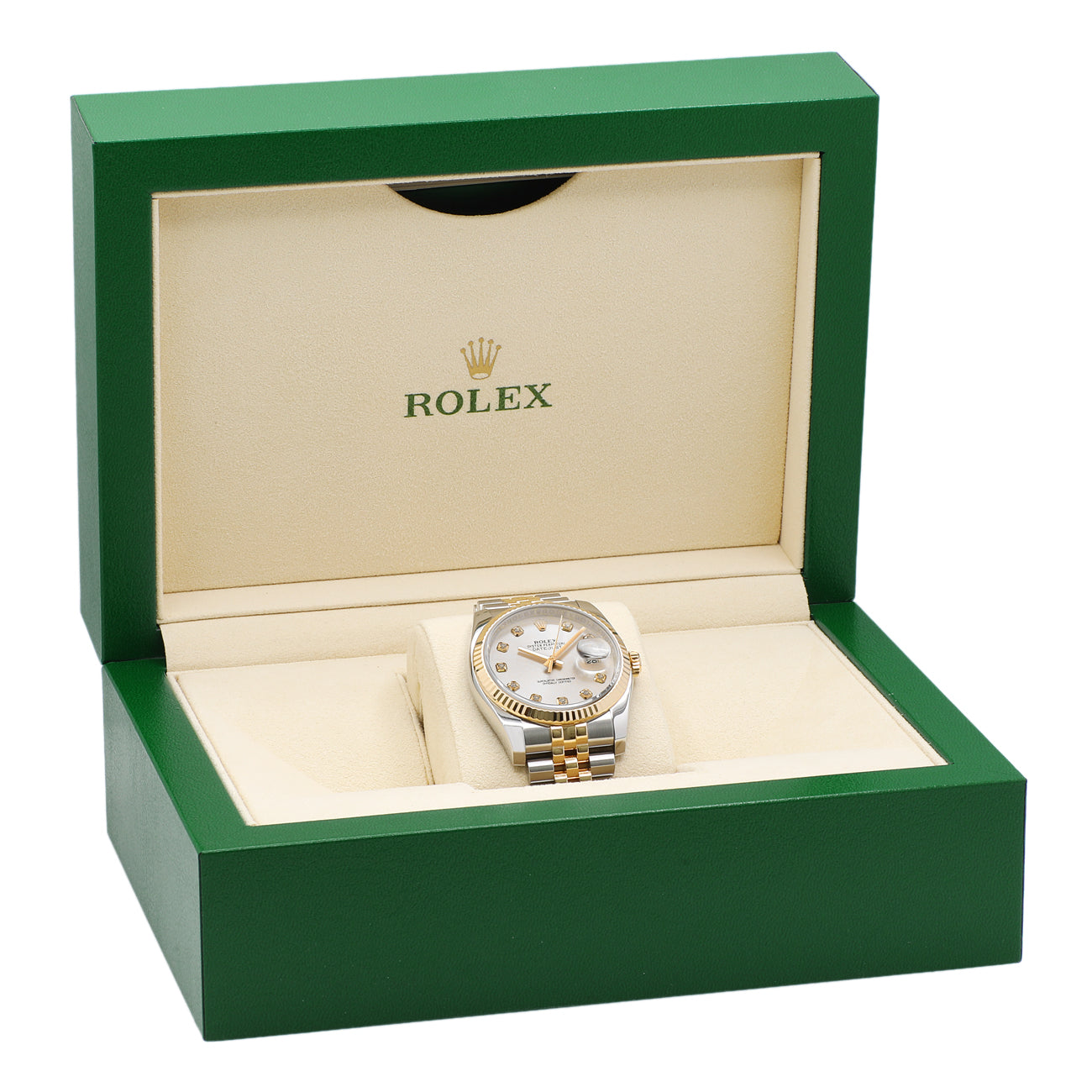 Exclusive Rolex 18K Yellow Gold Stainless Steel Diamond Datejust 36 116233 — Detail View