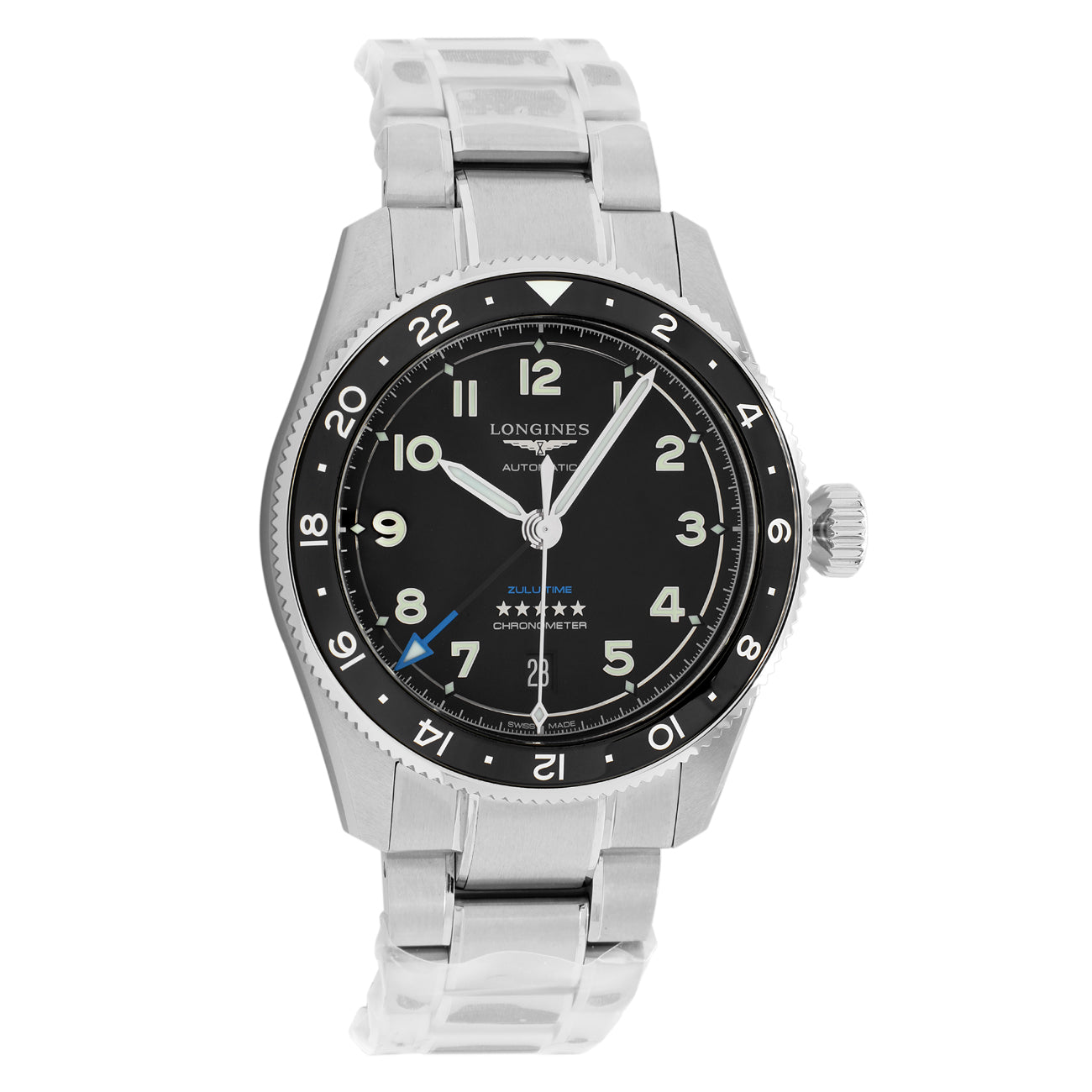 Exclusive Longines Stainless Steel Spirit Zulu Time L38024536 — Front View